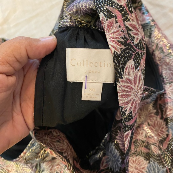 J. Crew Collection Reno Tie Neck Metallic Floral Top (P) - Picture 6 of 6